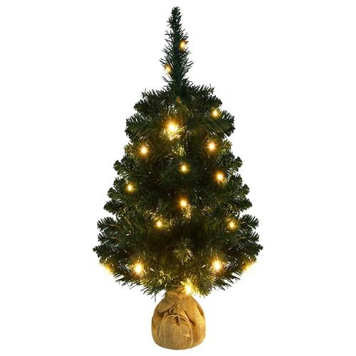 Kunstigt juletræ med lys og juletræsfod 90 cm PVC grøn