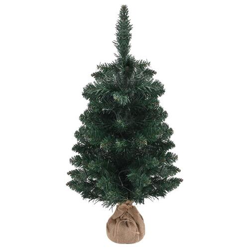 Kunstigt juletræ med lys og juletræsfod 90 cm PVC grøn