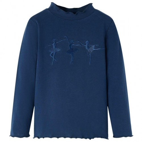 Langærmet T-shirt til børn - str. 116, marineblå med ballerina