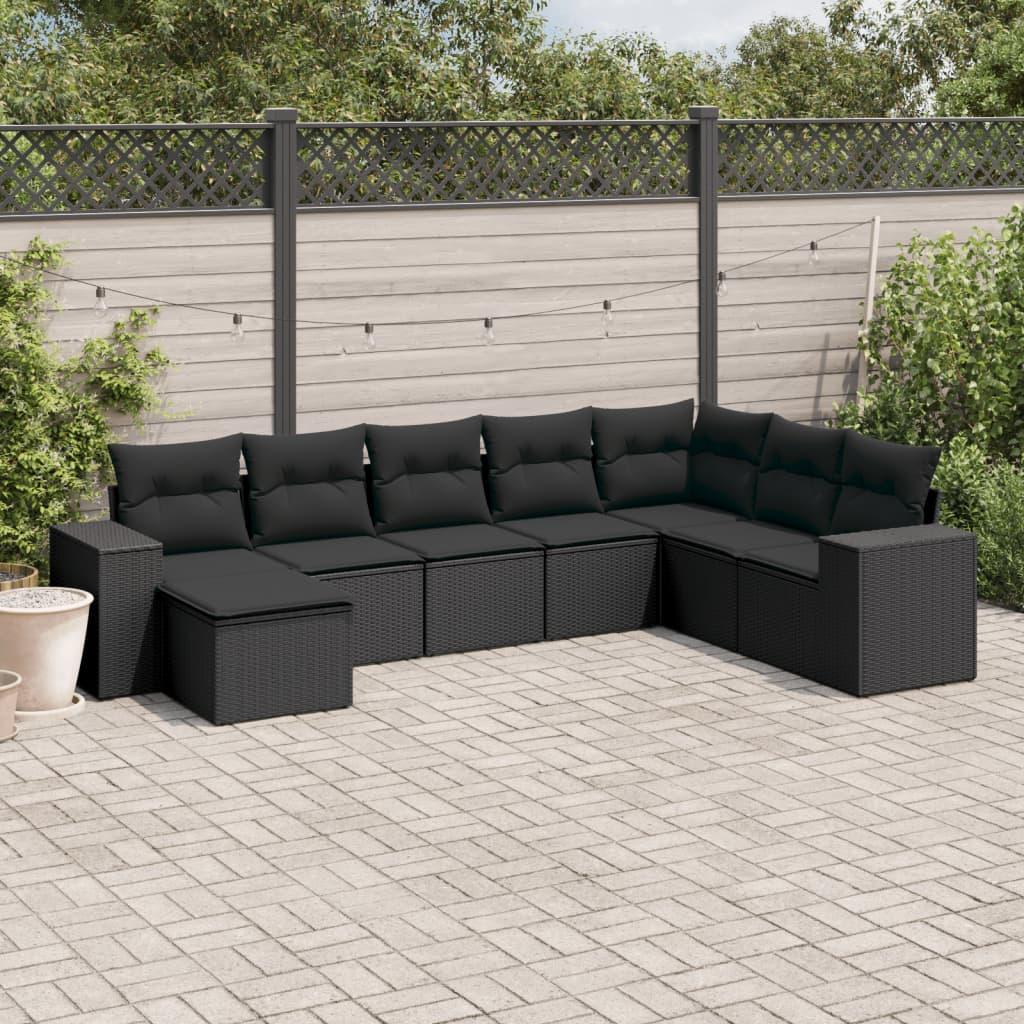 Sofasæt til haven 8 dele med hynder polyrattan sort