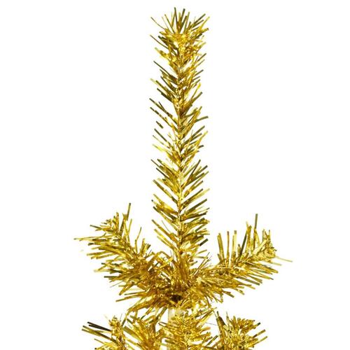 Kunstigt halvt juletræ med juletræsfod 210 cm smalt guldfarvet