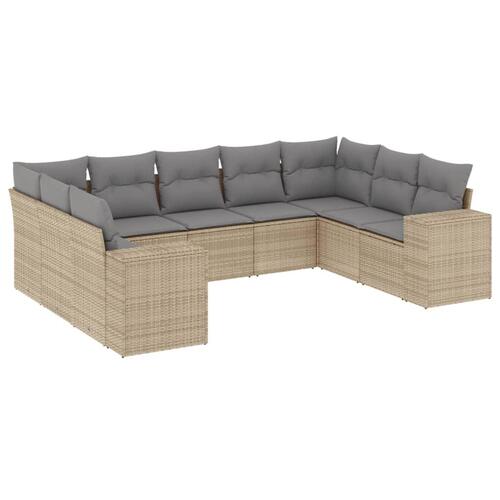 Sofasæt til haven 9 dele med hynder polyrattan beige