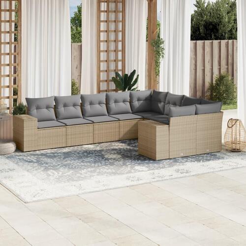 Sofasæt til haven 9 dele med hynder polyrattan beige
