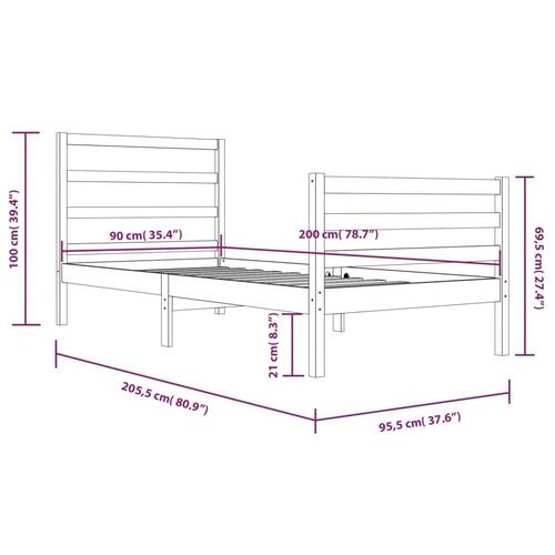 Sengeramme 90x200 cm massivt fyrretræ hvid