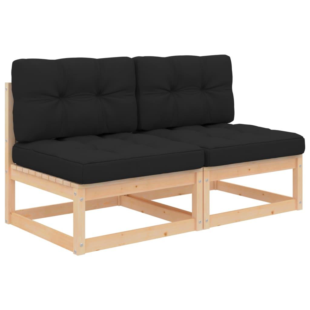 Midtermoduler til havesofa 2 stk. med hynder massivt fyrretræ