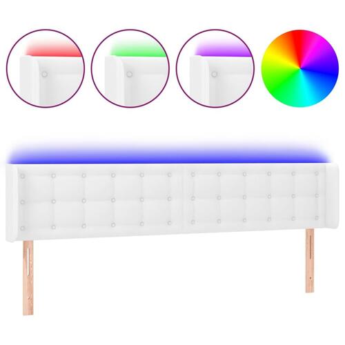 Sengegavl med LED-lys 163x16x78/88 cm kunstlæder hvid