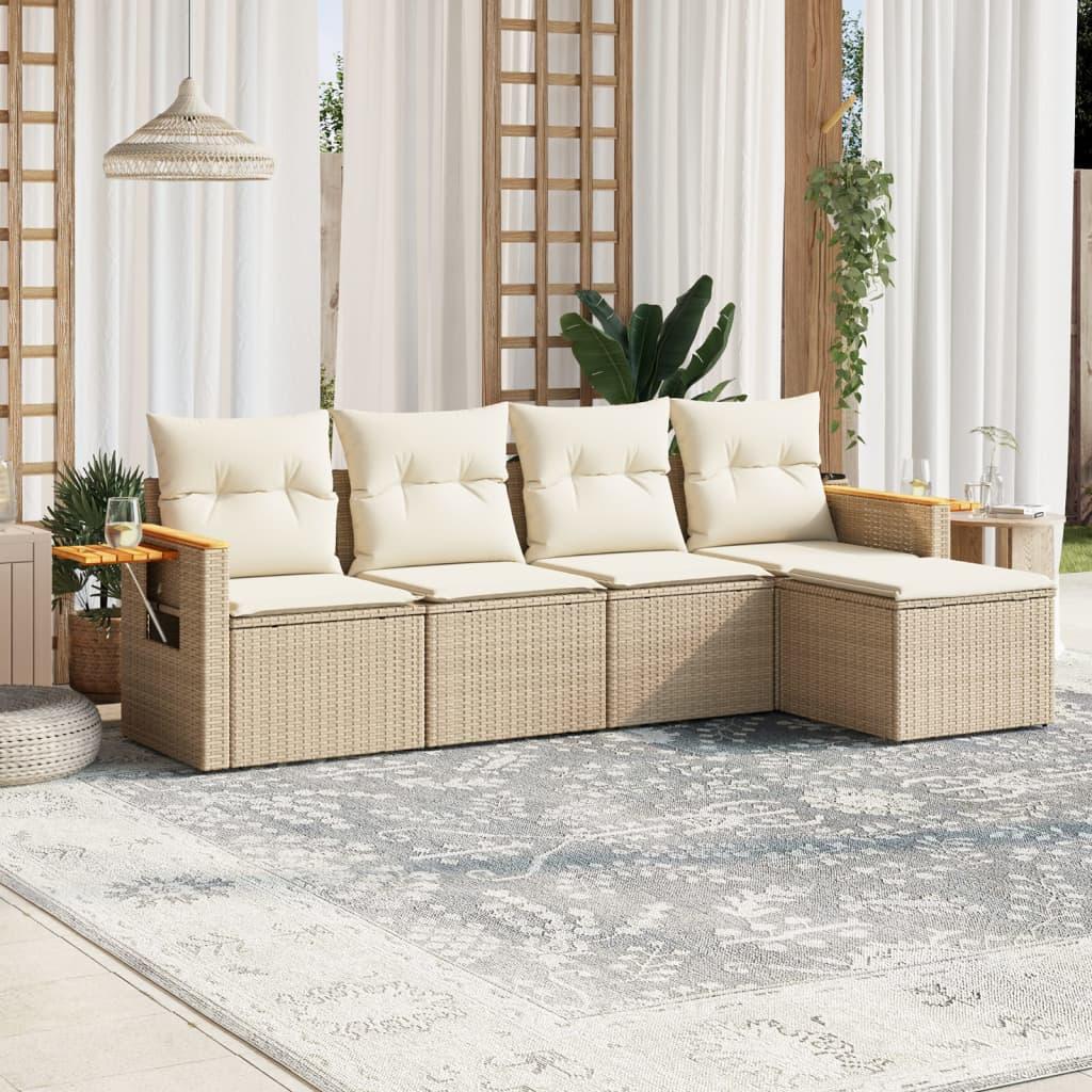Sofasæt til haven 5 dele med hynder polyrattan beige billede