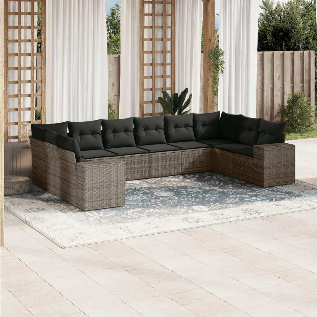 Sofasæt til haven 10 dele med hynder polyrattan grå