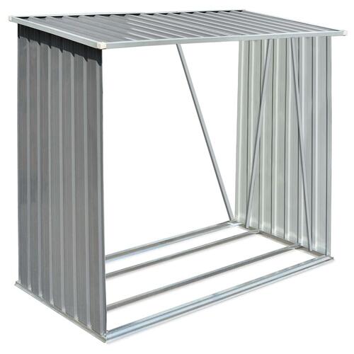 Brændeskur til haven galvaniseret stål 163 x 83 x 154 cm grå
