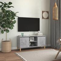 Tv-bord med massive træben 103,5x35x50 cm betongrå