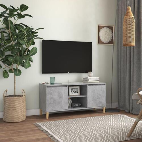 Tv-bord med massive træben 103,5x35x50 cm betongrå