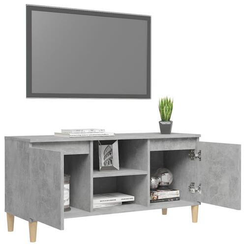 Tv-bord med massive træben 103,5x35x50 cm betongrå