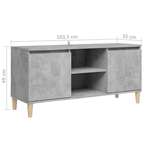 Tv-bord med massive træben 103,5x35x50 cm betongrå