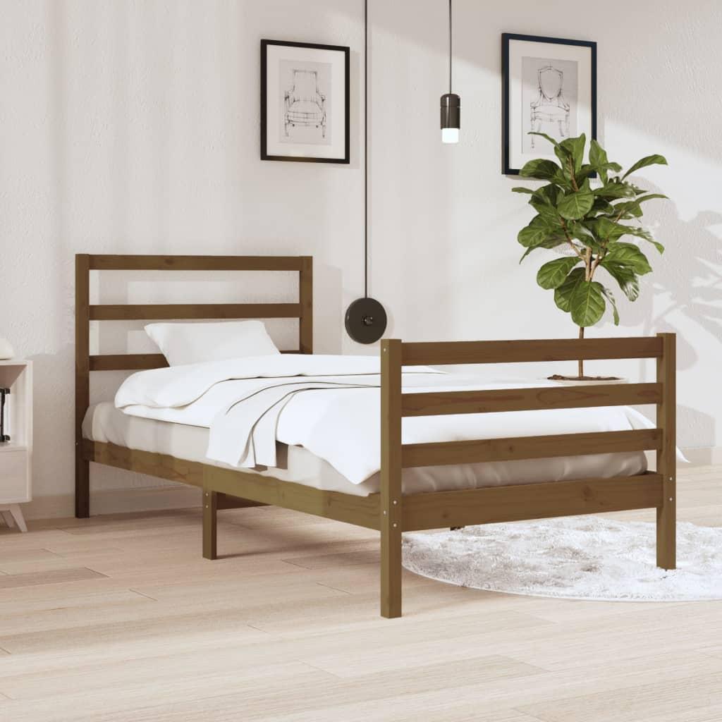 Sengeramme 90x200 cm massivt fyrretræ gyldenbrun