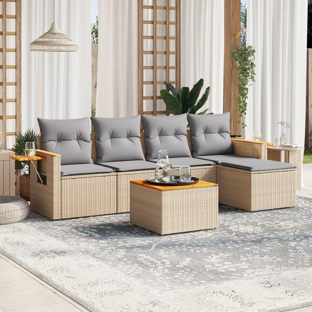 Sofasæt til haven 6 dele med hynder polyrattan beige billede