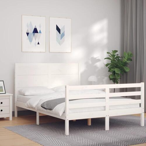 Sengeramme med sengegavl 140x190 cm massivt træ hvid