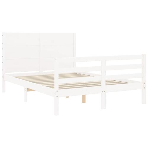 Sengeramme med sengegavl 140x190 cm massivt træ hvid