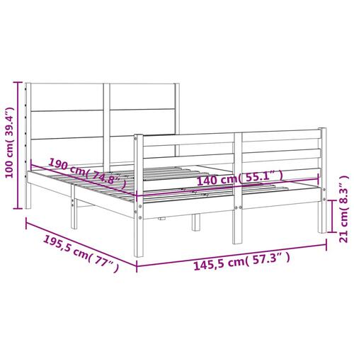 Sengeramme med sengegavl 140x190 cm massivt træ hvid