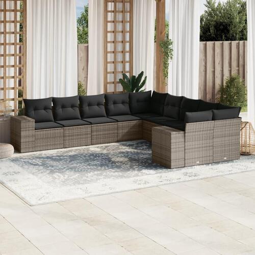 Sofasæt til haven 10 dele med hynder polyrattan grå