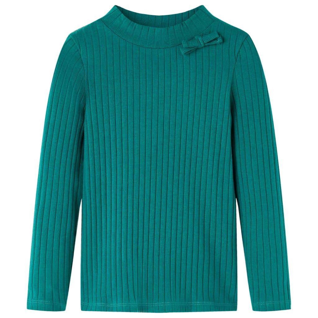 Langærmet T-shirt til børn str. 92 ribstrikket mørkegrøn