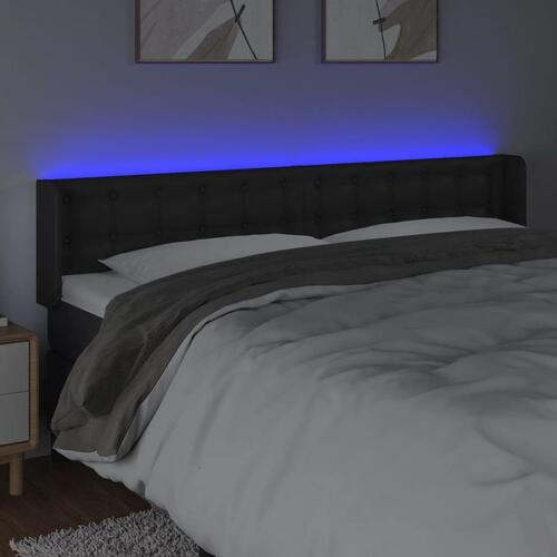 Sengegavl med LED-lys 183x16x78/88 cm kunstlæder sort