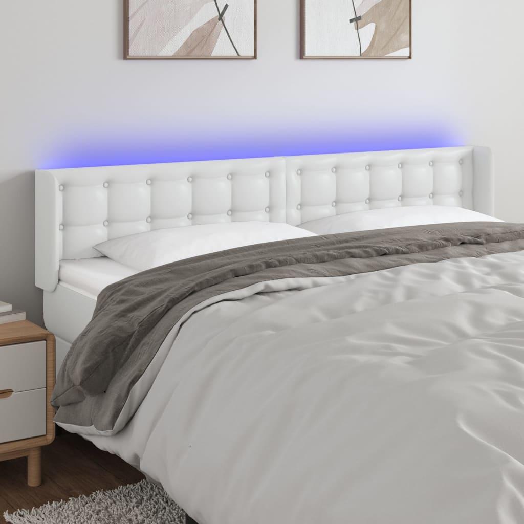 Sengegavl med LED-lys 183x16x78/88 cm kunstlæder hvid billede