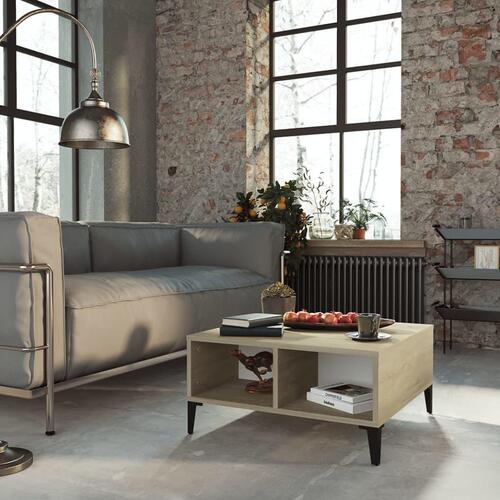 Sofabord 60x60x30 cm konstrueret træ hvid og sonoma-eg