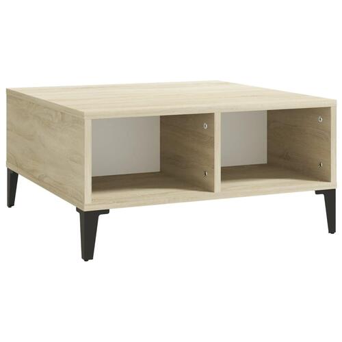 Sofabord 60x60x30 cm konstrueret træ hvid og sonoma-eg