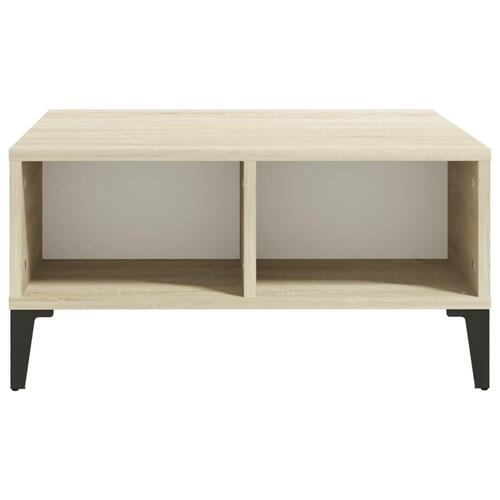 Sofabord 60x60x30 cm konstrueret træ hvid og sonoma-eg