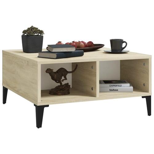 Sofabord 60x60x30 cm konstrueret træ hvid og sonoma-eg