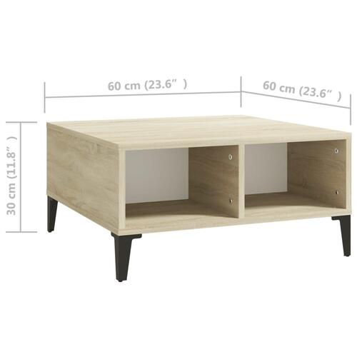 Sofabord 60x60x30 cm konstrueret træ hvid og sonoma-eg