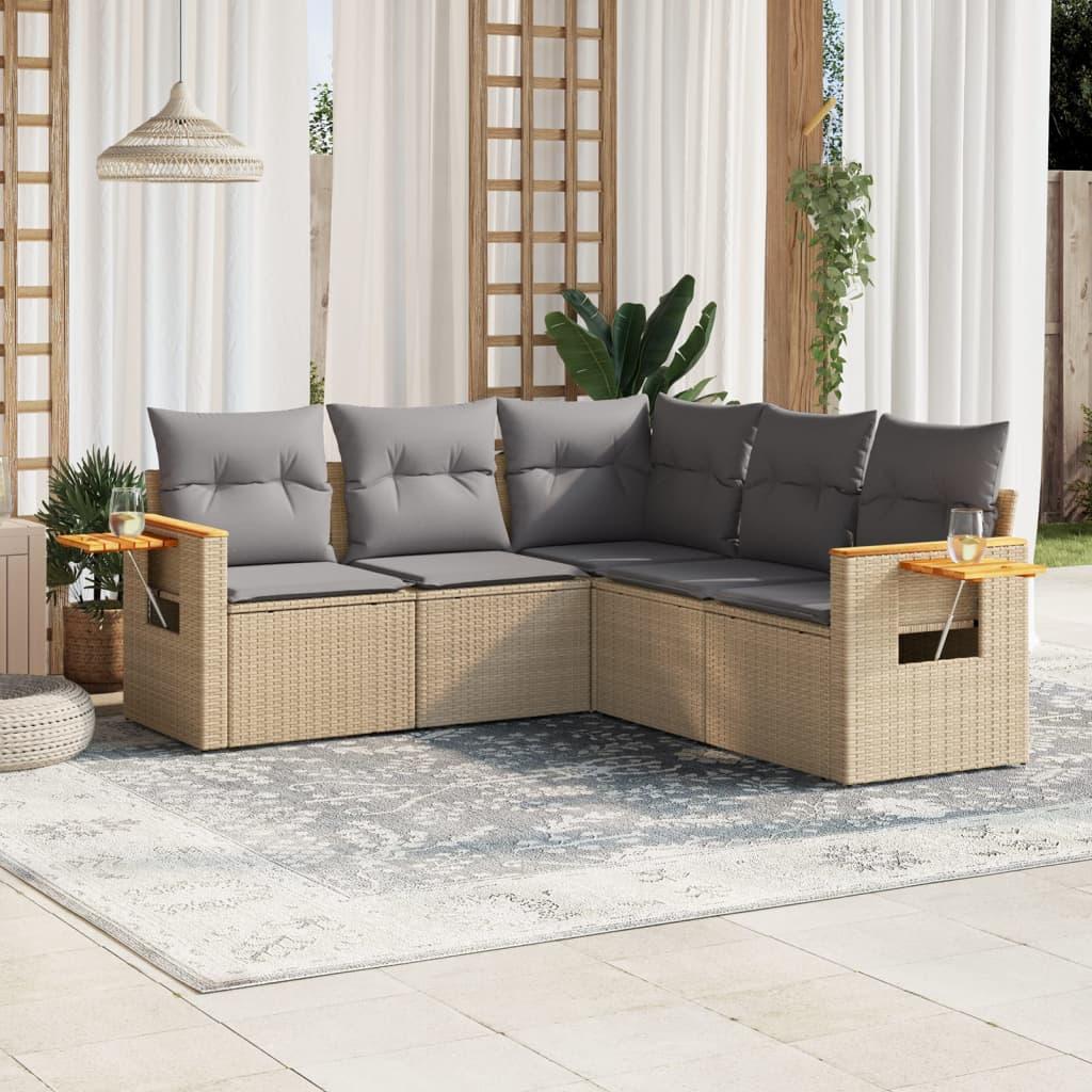 Sofasæt Til Haven 6 Dele Med Hynder Polyrattan - beige og grå / Uden bord
