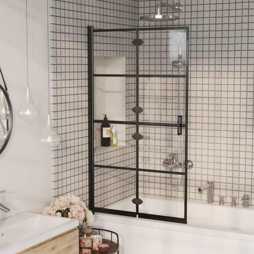 Foldbar bruseafskærmning 80x140 cm sikkerhedsglas sort