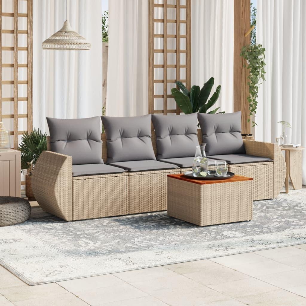 Sofasæt til haven 5 dele med hynder polyrattan beige