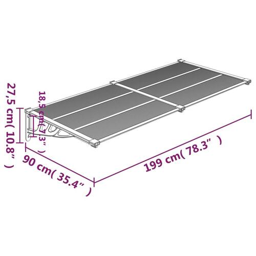 Dørbaldakin 199x90 cm polycarbonat grå og transparent