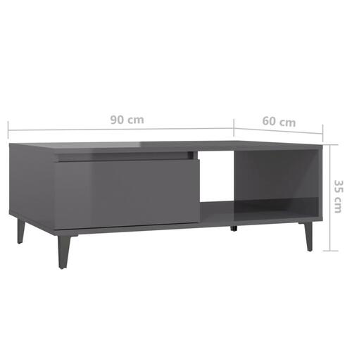 Sofabord 90x60x35 cm konstrueret træ grå højglans