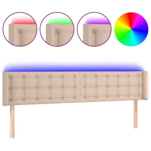 Sengegavl med LED-lys 183x16x78/88cm kunstlæder cappuccino