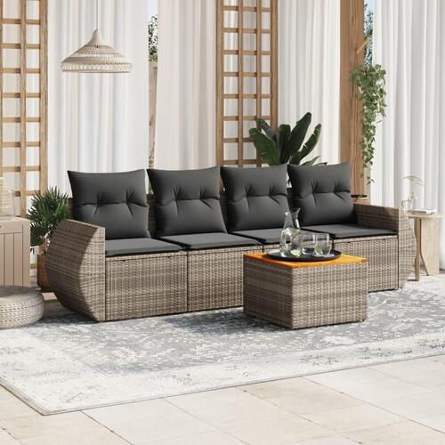 Sofasæt 5 dele med hynder polyrattan grå