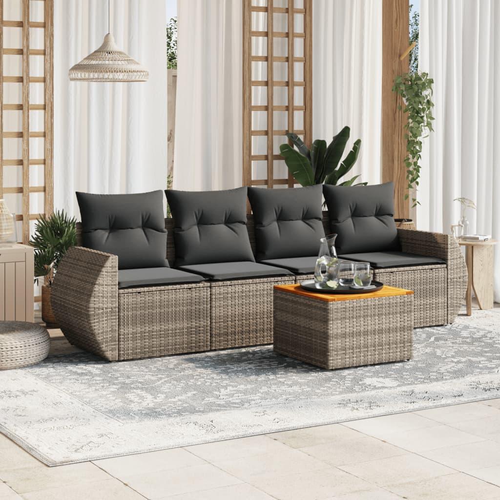 Sofasæt 5 dele med hynder polyrattan grå