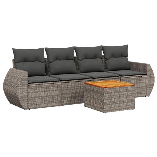 Sofasæt 5 dele med hynder polyrattan grå