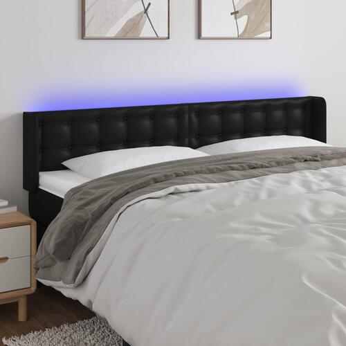 Sengegavl med LED-lys 203x16x78/88 cm kunstlæder sort