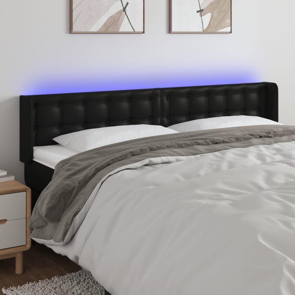 Sengegavl med LED-lys 203x16x78/88 cm kunstlæder sort billede