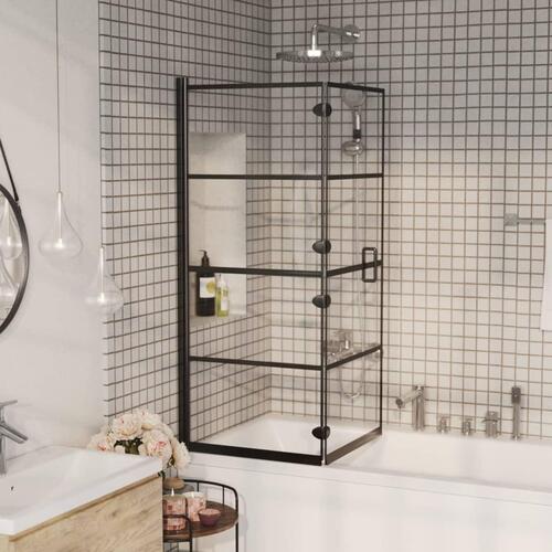 Foldbar bruseafskærmning 120x140 cm sikkerhedsglas sort