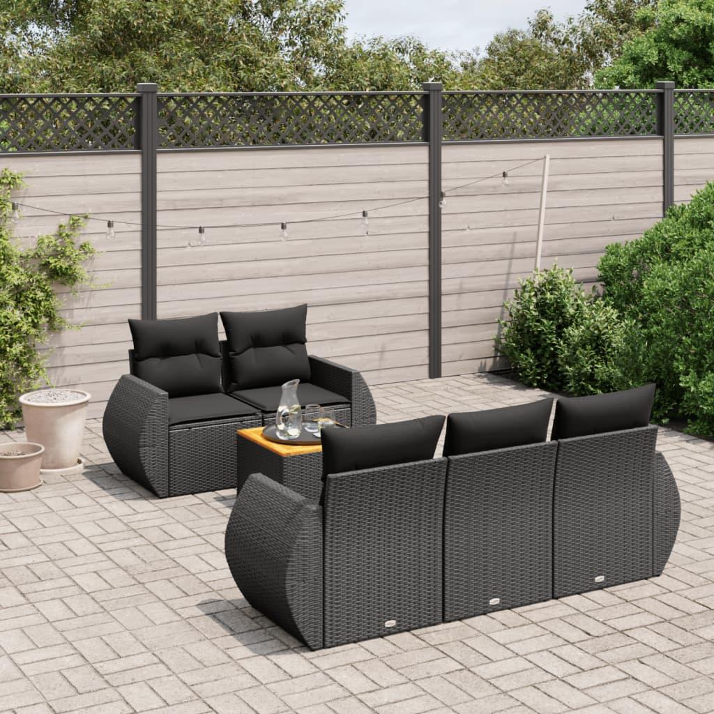 Sofasæt til haven 6 dele med hynder polyrattan sort