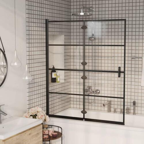 Foldbar bruseafskærmning 120x140 cm sikkerhedsglas sort