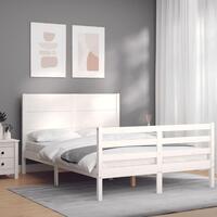 Sengeramme med sengegavl 140x200 cm massivt træ hvid
