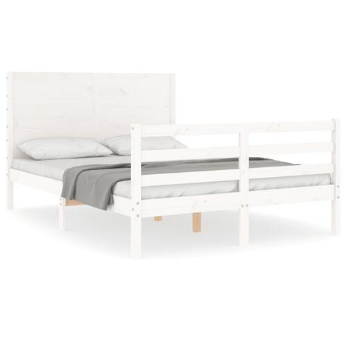 Sengeramme med sengegavl 140x200 cm massivt træ hvid