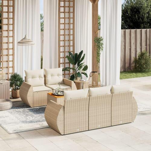 Sofasæt til haven 6 dele med hynder polyrattan beige