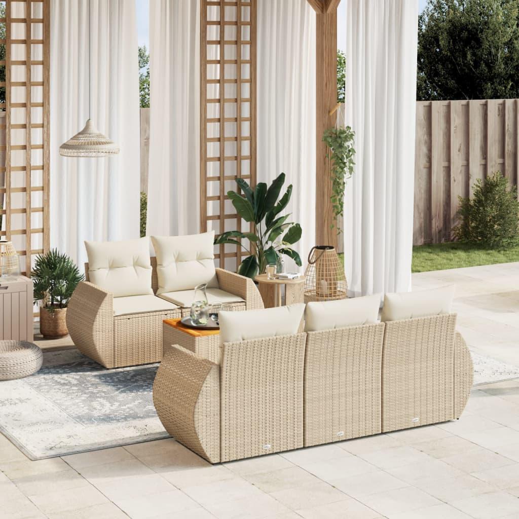 Sofasæt til haven 6 dele med hynder polyrattan beige