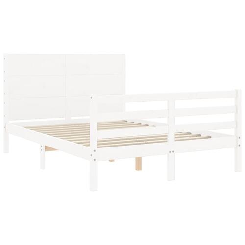 Sengeramme med sengegavl 140x200 cm massivt træ hvid